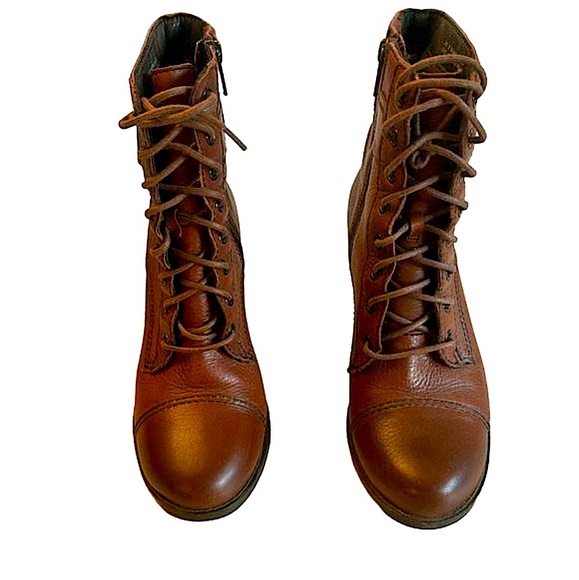 Clark’s Jolissa Gypsum Chestnut Brown Lace up Moto Boots with Block heels Size 7 - Picture 4 of 8